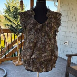 THX  thanx collection | Floral Sheer Ruffle Blouse